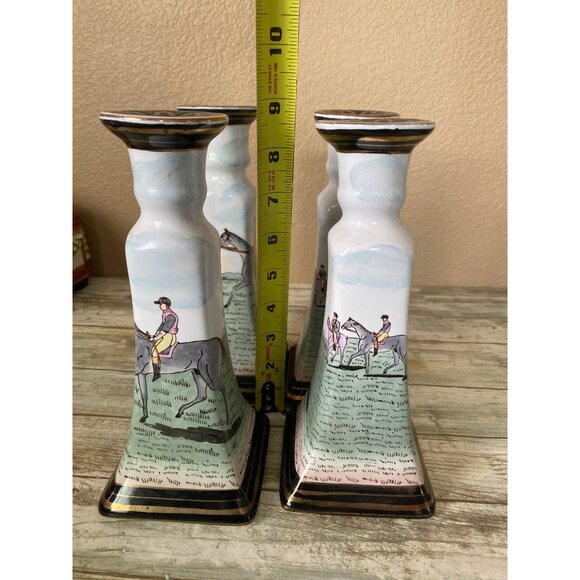 4 X Vintage Equestrian Horse Rider Porcelain Candlestick Holders Hand Painted - Picture 12 of 12